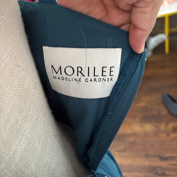 Morilee women 14 Teal 21532 maxi chiffon bridesmaid dress V neck - Picture 2 of 11